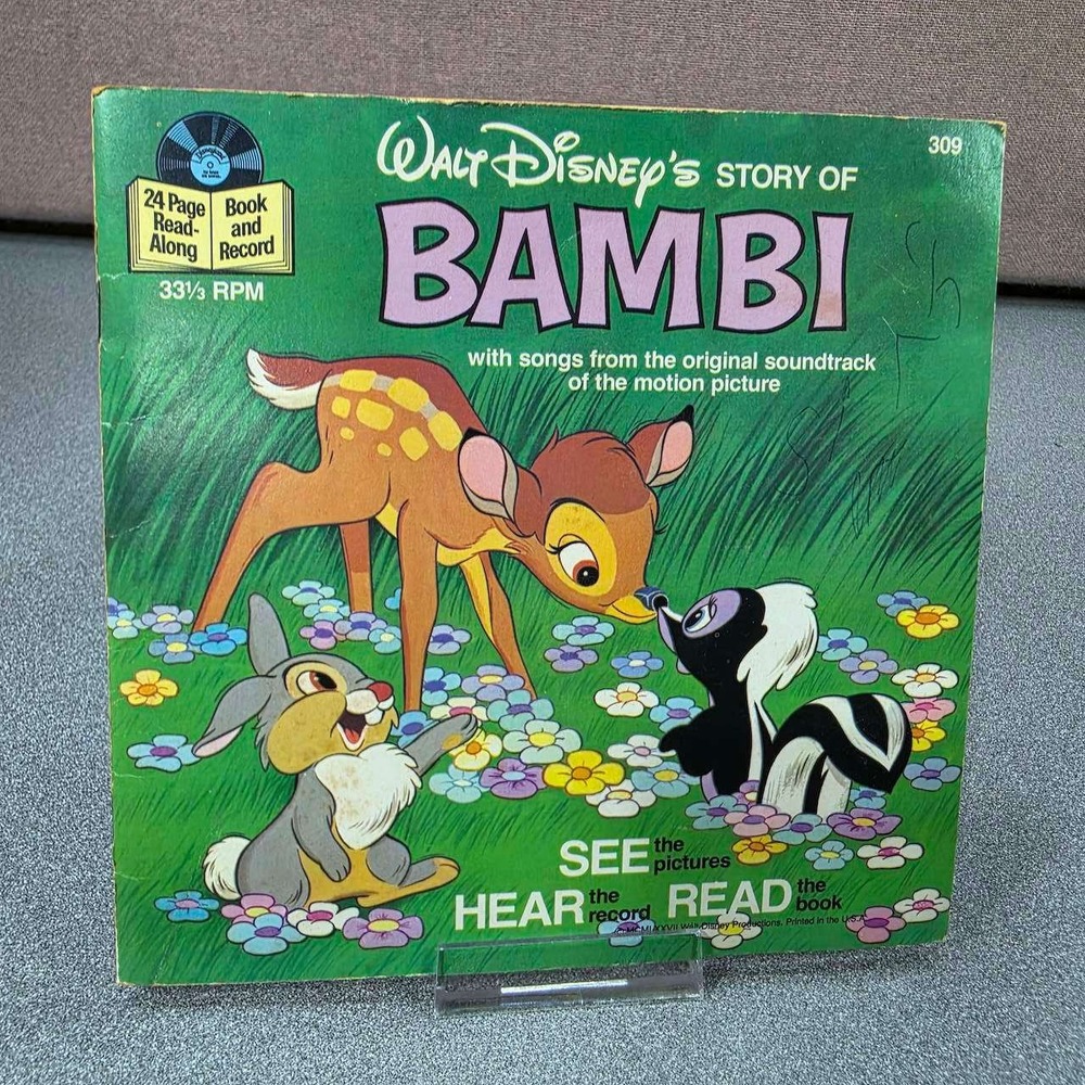 Walt Disney Bambi Read-Along Book and Record 7-inch 33 1/3 RPM 1977 Untested